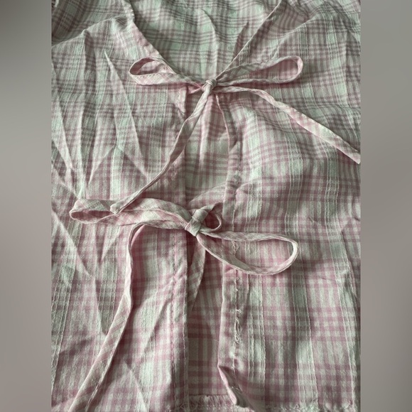 Pink Plaid Bow Front Two-Piece Shorts Set - Picture 13 of 13